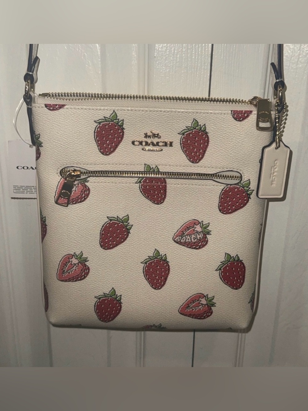 COACH Strawberry Print Crossbody in Cream and Red